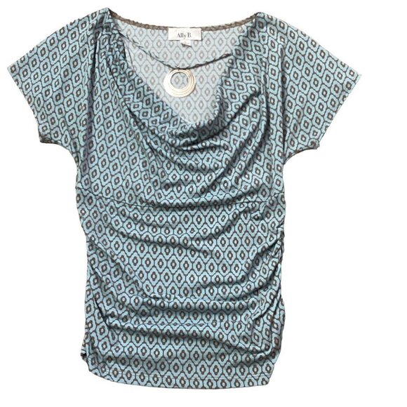 VTG Retro Ally B Ruched Short Sleeve Jersey Knit Top Choker Accent Sz L 158B - Picture 5 of 9